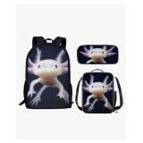 AmzPrint Axolotl Animal Print Bookbag With Lunchbox For Girls American Children Back To School Gift 3pcs Backpack Set