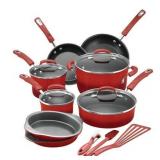 Rachael Ray 15-Piece Classic Brights Nonstick Pots and Pans/Cookware Set  Red Gradient