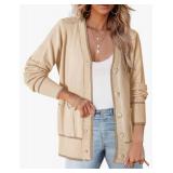 Dokotoo Short Cardigans for Women Color Blocked 2024 Fall Fashion Button Down Sweaters Winter Coats with Pockets SIZE M