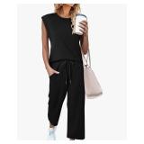 CHICZONE Two Piece Summer Sets for Women Casual Travel Vacation Outfits Wide Leg Crop Pants Lounge Sets SIZE S