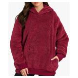 MANGOPOP Fleece Pullover for Women Oversized Sherpa Hoodie Cute Fuzzy Sweatshirt with Pockets Windproof Winter Outfits 2025 SIZE M