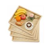 Vicenpal 4 Pcs Bamboo Wicker Serving Trays for Foods & Drinks, 16.93\" x 13\" Rectangular Flat Baskets Trays, Decorative Bamboo Basket Tray for Dinner Coffee Table Picnic Fruit Snack Holder Bed Eating