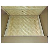 Vicenpal 4 Pcs Bamboo Wicker Serving Trays for Foods & Drinks, 16.93\" x 13\" Rectangular Flat Baskets Trays, Decorative Bamboo Basket Tray for Dinner Coffee Table Picnic Fruit Snack Holder Bed Eating