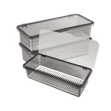 DOITOOL 3Pcs plastic silverware organizer with lid and Drainer, Clear utensil organizer for kitchen drawers, Enclosed Tableware Utensil and Cutlery Storage Container with Cover, Flatware Tray, Black