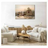 HLEOXPY Framed American Farm 90s Canvas Wall Art Retro Country Cows Farmhouse Barn Landscape Watercolor Painting Picture Wall Decor Poster Print Artwork for Living Room Office Bedroom Home Decoration