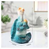 Sea Turtle Meditation Yoga Decor, Zen Resin Statue & Garden Figurine of Meditating Turtle   Coastal Beach & Home Office Desk Decorations, Calming Gift for Mom (Blue Prayer)