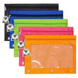 3 Ring Binder Pencil Pouches, Pencil Pouch for 3 Ring Binder, Zippered Clear Window Pencil Case for Binder with Rivet Enforced Hole 3 Ring, 5 Packs