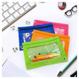 3 Ring Binder Pencil Pouches, Pencil Pouch for 3 Ring Binder, Zippered Clear Window Pencil Case for Binder with Rivet Enforced Hole 3 Ring, 5 Packs