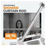 Silver Shower Curtain Rod Spring Tension, Stainless Steel Tension Curtain Rods No Drilling Required, Rust Free Shower Rods for Bathroom, Non-Slip Shower Tension Rod, Adjustable Curtain Rod (28  - 74 )