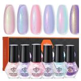 modelones Nail Polish Set, 6 Colors Charm Pink Blue Gold Purple Green Shimmer & Holographic Quick Dry Non Toxic Nail Polish Kit Salon Home DIY Manicure Kit Gift For Women Girl