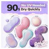 modelones Nail Polish Set, 6 Colors Charm Pink Blue Gold Purple Green Shimmer & Holographic Quick Dry Non Toxic Nail Polish Kit Salon Home DIY Manicure Kit Gift For Women Girl