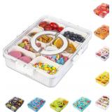 Patent Design Ribbed Snackle Box Container Snack Container Divided Serving Tray with Lid and Handle, 8 Divider Portable Snacklebox for Travel Beach for Charcuterie Veggie Fruit Candy,1 Pack