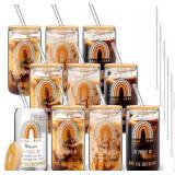 Skylety 10 Pack Employee Appreciation Gifts Bulk Thank You Gifts for Women 16 Oz Boho Glass Cups Farewell Gifts Inspirational Gifts Going Away Gift Birthday Wine Glasses for Friends Coworker Employee