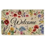 Spring Door Mat Welcome Decor Doormat, Summer Flower Plant Decorative Indoor Outdoor Non-Slip Mat for Home Entrance, Outside Entry, Floor, Patio 17x30 Inches