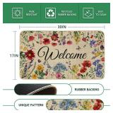 Spring Door Mat Welcome Decor Doormat, Summer Flower Plant Decorative Indoor Outdoor Non-Slip Mat for Home Entrance, Outside Entry, Floor, Patio 17x30 Inches