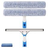 Professional Window Cleaning Kit 14IN, with Silicone Squeegee Blade, Microfiber Scrubber & Cloth, Windows Cleaning Tools, All-in-one Window Washing Supplies, Commercial & Household Use