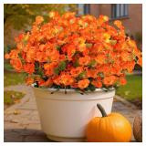 8 Bundles Fall Flowers Artificial for Decoration, Faux Fall Flowers for Outdoor Planters, Autumn Fake Hibiscus Syriacus Silk Flowers Plants Look Real UV Resistant for Outside Home Porch Patio