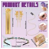 9 Pcs Halloween Monster Couple Costume Include Green Wig, Striped Vest, Glasses, Green Rhinestones Headband, Hair Chain, Gold Earrings, Arm Cuff, Sleeve, Leg Rave for Halloween Anime Character Cosplay