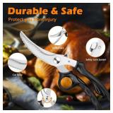 CLEECOO Poultry Shears, Heavy duty Kitchen Scissors for Food, Poultry Scissors for Meat with Anti-Slip Handle & Safety Lock