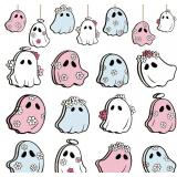 JarThenaAMCS Halloween Hanging Ornament Floral Ghost Wooden Hanging Decoration Cute Pendant with Hemp Rope for Home Party Wall Decor, 24 Pack