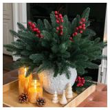Ivydale 15Pcs Faux Pine Branches Norfolk Stem for Christmas Decoration, Artificial Greenery Plants Pine Needles with Red Berries for Table DIY Home Winter Indoor Vase Real Touch Christmas Decorations