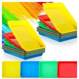 Jetec 24 Pcs Plastic Art Trays 11.4 x 8.6 Inch Multicolor Activity Art Serving Trays Bulk for Classroom and Crafts Organizer, DIY Projects, Painting, Beads, Organizing Supply