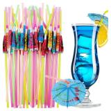 100 Pcs Cocktail Umbrella Drink Straws Tropical 9.5 Inch Bendable Bar Plastic Mini Paper Umbrella Hawaiian Beach Party Decorative Straws( 2)