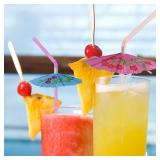 100 Pcs Cocktail Umbrella Drink Straws Tropical 9.5 Inch Bendable Bar Plastic Mini Paper Umbrella Hawaiian Beach Party Decorative Straws( 2)