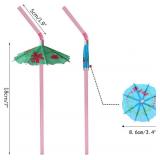 100 Pcs Cocktail Umbrella Drink Straws Tropical 9.5 Inch Bendable Bar Plastic Mini Paper Umbrella Hawaiian Beach Party Decorative Straws( 2)