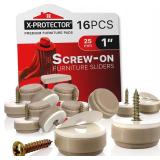 Chair Glides X-PROTECTOR   16 PCS 1" Furniture Glides   Screw-On Chair Sliders   Premium Chair Leg Floor Protectors   Slide Furniture Effortlessly on All Floor Types with  Small Furniture Sliders! (2)