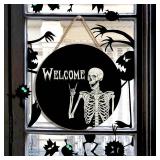 Halloween Decorations Wreath Halloween Skull Welcome Door Sign Front for Door Decoration, Rustic Wooden Holiday Decor for Front Door Porch Window Wall Farmhouse Indoor Outdoor