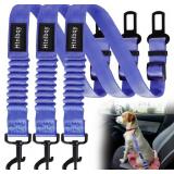 3 Pack Thickened Dog Seat Belt, Set Retractable Dog Car Adjustable Seatbelts for Vehicle Nylon Pet Safety Heavy Duty & Elastic & Durable Car Harness for Dogs, Blue