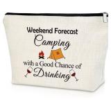 Sazuwu Happy Camper Gifts for Women Graduation Retirement Makeup Bag Cosmetic Organizers Travel Pouch Camper Lover Vacation Christmas Birthday Present Camping Essentials for Adults(Grey)