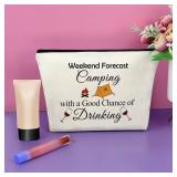 Sazuwu Happy Camper Gifts for Women Graduation Retirement Makeup Bag Cosmetic Organizers Travel Pouch Camper Lover Vacation Christmas Birthday Present Camping Essentials for Adults(Grey)