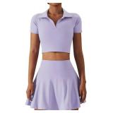 2 Piece Tennis Dress for Women High Waist Pleated Tennis Skirt with Shorts Short Sleeve Crop Golf Workout Skirts Sets XL