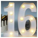 H: 7.88 Inches Light Up Numbers 16 Sign for Party Decor, Happy 16th Birthday Decorations for Boys, Sweet 16 Party Centerpieces Table Decorations for Girls