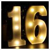 H: 7.88 Inches Light Up Numbers 16 Sign for Party Decor, Happy 16th Birthday Decorations for Boys, Sweet 16 Party Centerpieces Table Decorations for Girls