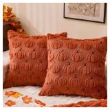 Fall Decorations Pillow Covers 18x18 Set of 2 Rust Thanksgiving Autumn Harvest Pumpkin Decorative Throw Pillow Cases Soft Plush Faux Fur Cushion Covers for Sofa Couch Bed Chair Living Room Fall Decor