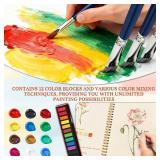 Watercolor Workbook, Water Coloring Book, Watercolor Paint Set, Beginner-Friendly WatercolorWorkbooks, with 12 Colors Watercolor Paint Set with Paint Brush, Watercolor Book for Adults(Flower B)