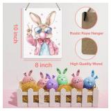 Funny Easter Bunny Coquette Decor Happy Easter Wall Decor Pink Bunny Bow Decor Easter Front Door Decor, Easter Girl Gift Wooden Sign Wall Art Decor for Farmhouse Home Porch Bedroom Living Room Office
