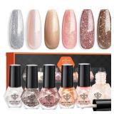 modelones Glitter Nail Polish Set 6 Colors Gold Brown Silver Pink Nude Fall Winter Shimmer Pearl Quick Dry Kit Manicure DIY Nails Art Salon Home Gifts For Women Girls (3pack)