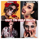 Bowitzki Halloween Makeup Set Oil Based Face Body Paint Special Effects Kit SFX Sponges Scar Wax Fake Blood Brush Tooth Paint Halloween Party SFX Cosplay