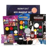 Bowitzki Halloween Makeup Set Oil Based Face Body Paint Special Effects Kit SFX Sponges Scar Wax Fake Blood Brush Tooth Paint Halloween Party SFX Cosplay