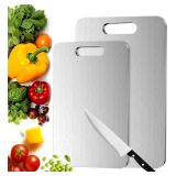 Titanium Cutting Boards for Kitchen, Food Grade 304 Stainless Steel Cutting Board Set for Meat Fruit and Vegetable (15.1 * 11 & 13.4 * 9 Inch)