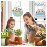 Spring Decoration Wood Door Wall Signs,Wooden Wreaths Front Door Welcome Sign Truck Flower Ornaments Door Hanger Crafts for Spring Home Farmhouse Party Porch Wall Deco