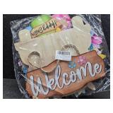 Spring Decoration Wood Door Wall Signs,Wooden Wreaths Front Door Welcome Sign Truck Flower Ornaments Door Hanger Crafts for Spring Home Farmhouse Party Porch Wall Deco