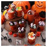 Maxdot 24 Pack Halloween Flowerpot Dessert Cup with Lids and Shovel Spoon Bottom Tray Halloween Cake Decoration Mold Small Flowerpot Cups Dessert Ice Cream Holder for Party DIY Supplies(Eyeball)