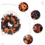 Halloween Wreaths Black Maple Leaf Wreath Orange Pumpkin Wreath Holiday Decoration Party Party Celebration Wreaths Front Door Back Door Hallway Patio Decoration