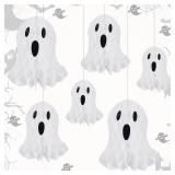 BEISHIDA 6 Pcs Halloween Hanging Orngments Honeycomb Ghost Table Decor Ghost Decorations 3D Tissue Centerpieces Whith Strings for Halloween Birthday Wedding Party Supplies