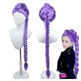 BERON Girls Purple Long Wig with Braided Women Straight Long Braids Wigs for Cosplay Costume or Party